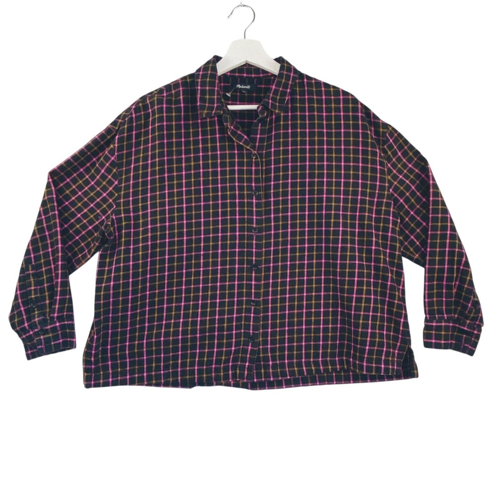 Madewell Blouse Women Large Check Flannel Boxy Button Cotton Bromley Overshirt